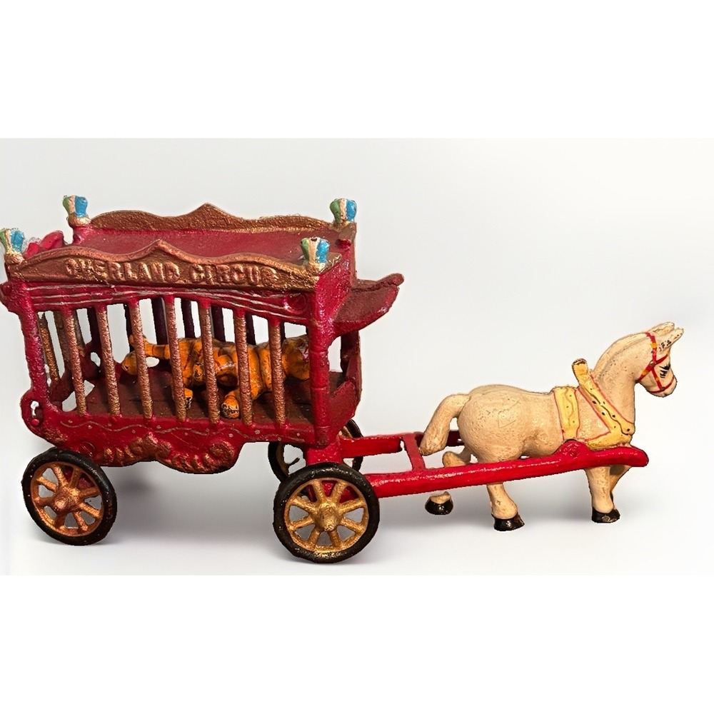 Kenton Cast Iron Overland Circus Wagon & Horse With Tiger